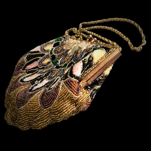 Vintage Dazzling Peacock-like Design Vibrant Beaded Evening Bag Excellent Cond - Picture 3 of 5